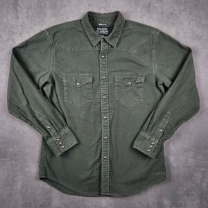 Filson Western Flannel Shirt Mens Medium Faded Black Trim Fit Long Sleeve Snap